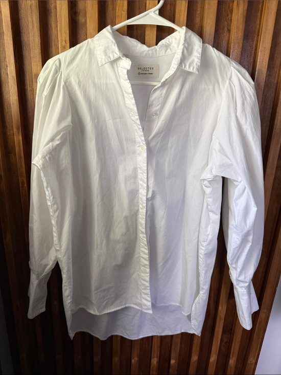 Anthropologie Tops - Anthropologie X selected Femme Relaxed Puff Shoulder Deep Slit Shirt. 34/ US 4